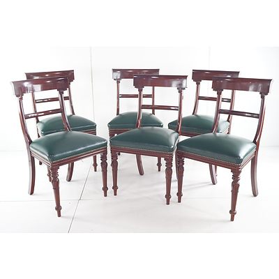 Regency Style Reproduction Mahogany Bar Back Dinning Chairs Set of Six with Leather Upholstery