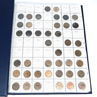 Coin Album Consisting of England Farthings, 1/2 Pennies, Pennies, Three Pence, Shillings, 6 Pence, Florins and More