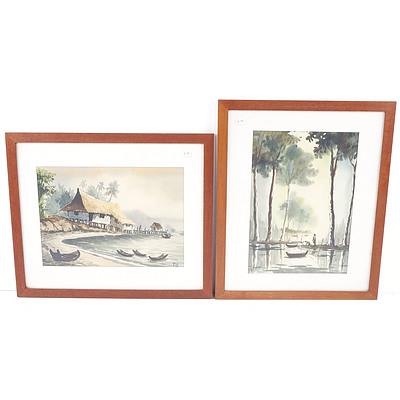 Two Original Framed Asian Watercolours - Each Signed Poh