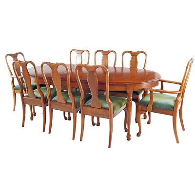 Antique Style Extension Dining Table in Beech with a Set of Eight Matching Chairs