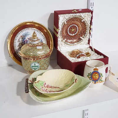 Thai Benjarong Lidded Canister with Boxed Cup & Saucer, Limoges Display Plate, Spode Royal Wedding Mug and Two Carltonware Dishes (Both Chipped)