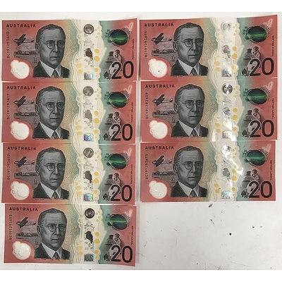 Australian $20 Notes - Consecutively Numbered - Lot of 7