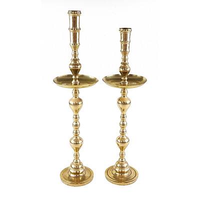 Pair of Tall Asian Brass Candle Torchieres (2)