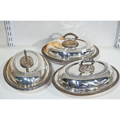 Three Antique Silver Plate Serving Dishes