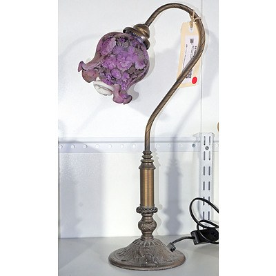 Brass Gooseneck Table Lamp with Glass Shade