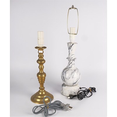 Vintage Turned Marble and Brass Table Lamp Bases (2)