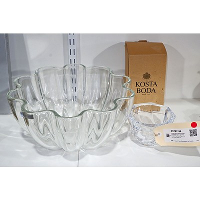 Large Villeroy & Boch Glass Salad Bowl, an Orrefors Crystal Nut Bowl Plus a Kosta Boda Glass (3)