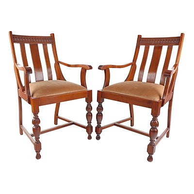 Pair of 1930s Carved Maple Armchairs