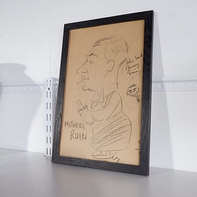Original Caricature Sketch on Paper Board with Signature - 24 x 37 cm
