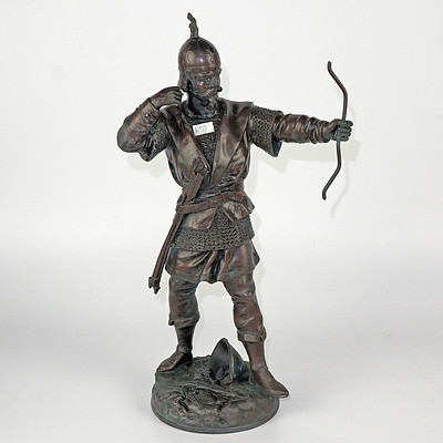 Vintage Bronze Patinated Spelter Figure of a Warrior