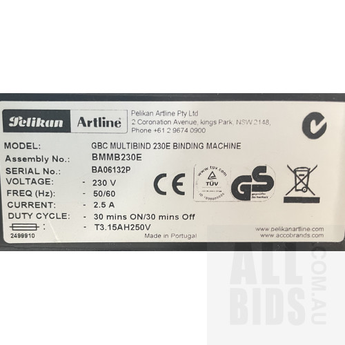 Ibico CH-8212 ibiMaster Binding Machine, Pelikan Artline GBC Mulitbind 230E Binding Machine And Large Quantity Of Binding Supplies
