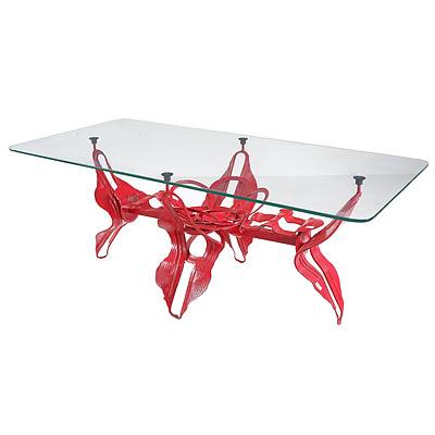 Retro Metal Framed Glass Topped Coffee Table