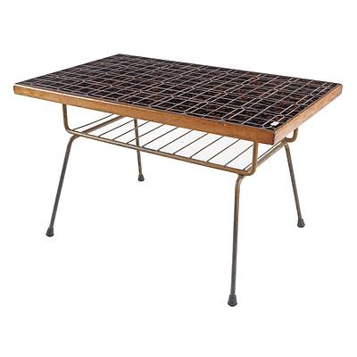 Retro Metal Framed Coffee/Patio Table with Tiled Top