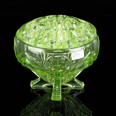 Art Deco Uranium Glass Pedestal Vase with Frog