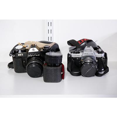 Pentax Super Program 35mm camera with SMC Pentax-A 1:1.4 50mm Lens and Asahi Pentax ES II with Takumar 1:1.4/50 Lens and Sun Auto Tele UPx2 Lens
