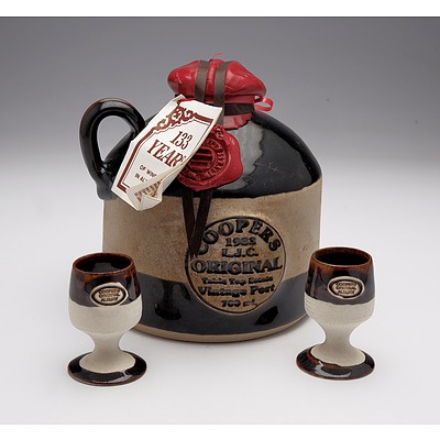 Coopers 1983 L.J.C. Original Vintage Port in Stoneware Decanter with Two Matching Goblets and Timber Presentation Case