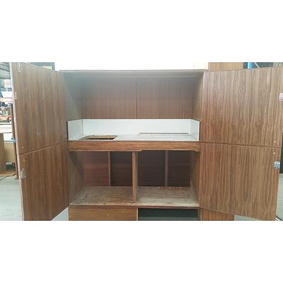 Two Personal Storage Units and Shelving Hutch