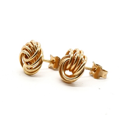 9ct Yellow Gold Stud Earrings, Knot Style, 1.2g