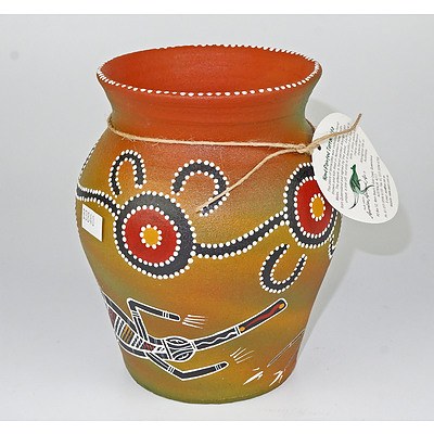 Australian Aboriginal Arts Painted Terracotta Vase