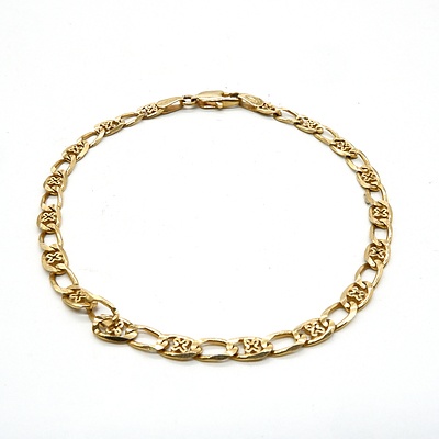 9ct Yellow Gold Fancy Filed Curb Link Bracelet, 3.7g