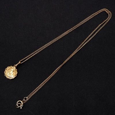 9ct Yellow Gold Religious Pendant on a Gold Plated Necklace