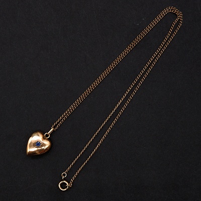 Antique 9ct Rolled Gold Heart Pendant and Chain