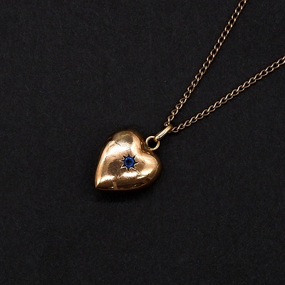 Antique 9ct Rolled Gold Heart Pendant and Chain