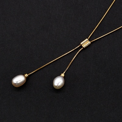 9ct Yellow Gold Snake Chain with Freshwater Pearl Drops, 4.2g