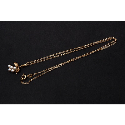 9ct Yellow Gold Figaro Chain in Cultured Pearl Drop, 2.9g 