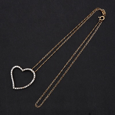 9ct Yellow Gold Heart with CZ on 9ct Figaro Chain, 3.2g