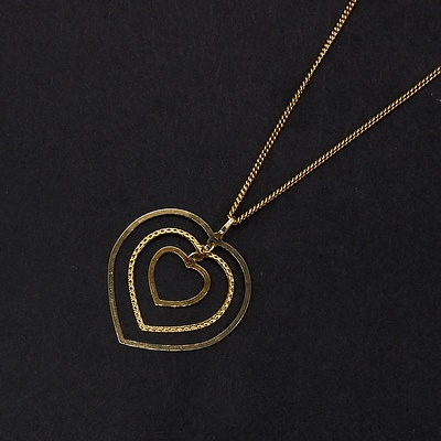 9ct Yellow Gold Triple Heart Pendant (0.6g) on gold Plated Chain