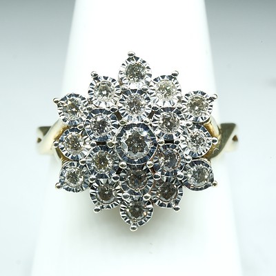 9ct Yellow and White Gold Diamond Cluster Ring, 0.42ct (I P2), 3.65g