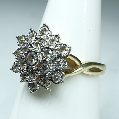 9ct Yellow and White Gold Diamond Cluster Ring, 0.42ct (I P2), 3.65g