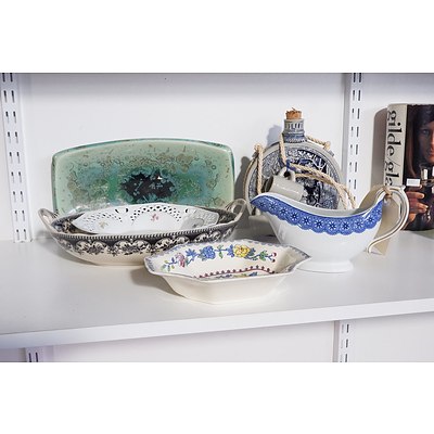 Bingie Pottery Crystalline Tray, Stoneware Bottle and Two Small Steins, Assorted Porcelain including Masons