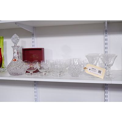 Vintage Bohemian Crystal Decanter and a Collection of Etched Crystal and Glass Comports and Glasses
