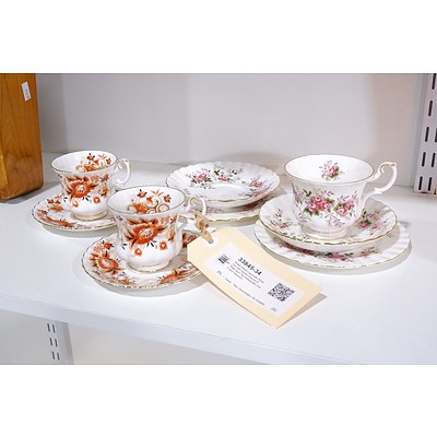 Royal Albert Lavender Rose Trio with Spare Saucer & Plate and Two Keepsake Cups and Saucers