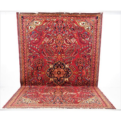 Large Vintage Persian Lilian Hand Knotted Wool Pile Carpet