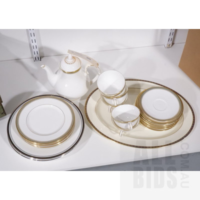 Royal Doulton Clarendon 25 pc Tea Set with Royal Doulton Sarabande Dinner Plates Plus a Large Platter