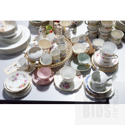 Large Variety English Porcelain incl Ten Duos, Trinket Boxes and Hand made Woven Lattice Bowl