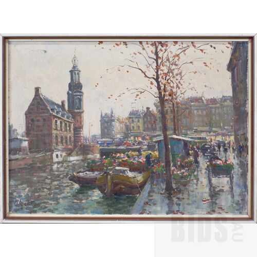 European School, Canal Scene, Oil on Canvas, 49 x 69 cm, signed C. Arnaut
