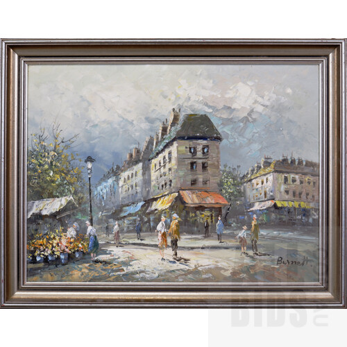 European School, Parisian Scene, Oil on Canvas, 43.5 x 58 cm, signed Burnett