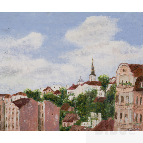 European School, Parisian Rooftops, Oil on Canvas, 49 x 59 cm, signed D. Schalone