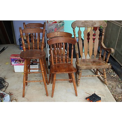 Hardwood Chairs and Stools - Lot of Five
