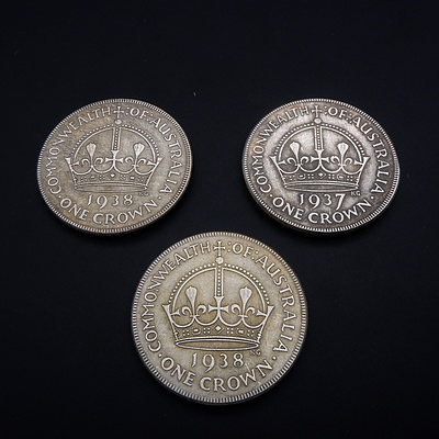 Three Australian Crowns - 1 x 1937, 2 x 1938