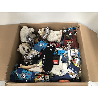Large Lot Of Assorted Giftwares -Socks and Welcome Dogs