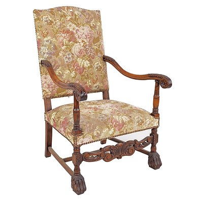 French Antique Style Beech Framed  Armchair with Tapestry Upholstery