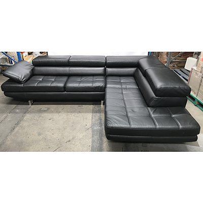 Black Nic Scali Bonded Leather Corner Lounge With Chaise