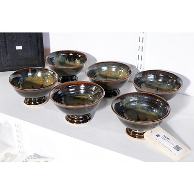 Six Matching Handmade Pottery Bowls
