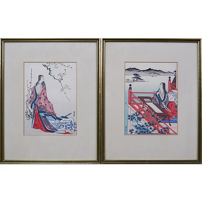 A Pair of Japanese Woodblock Prints featuring Geishas (2)