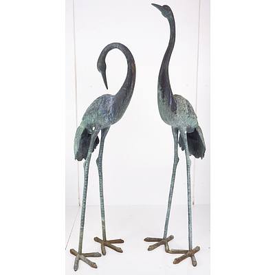 Pair of Large Decorative Patinated Bronze Egrets